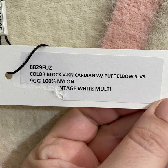 L'Agence Color Block Cardigan with Puff Elbow Sleeves, Size XS - Picture 4 of 8